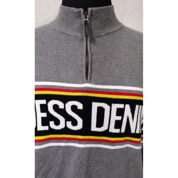 Guess Los Angeles Denim Mens Large Grey Spellout 1/4 Zip Cotton Sweater - Picture 2 of 13